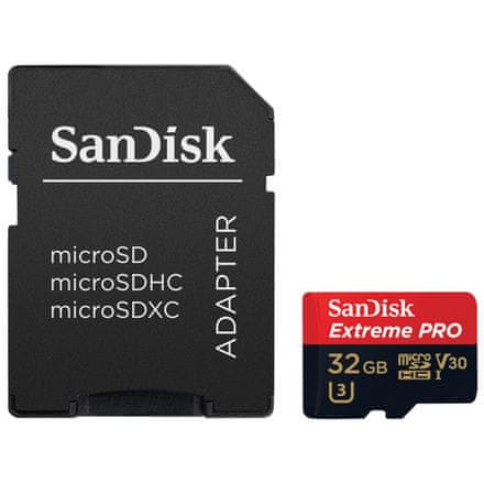 SanDisk Paměťová karta Micro SDHC Extreme Pro 32GB UHS-I U1 (100R/ 90W) + adaptér