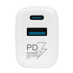 TESLA Nabíječka do sítě Power Charger T220, 1×USB, 1× USB-C 25 W PD 3.0 - bílá