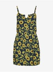 Noisy May Žluto-modré květované krátké šaty na ramínka Noisy May Sunflower XS