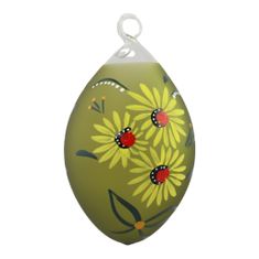 Decor By Glassor Velikonoční kraslice zelená se žlutými květy