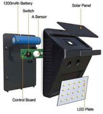 HADEX Solární svítidlo LED-20x s PIR čidlem nástěnné /Solární světlo/