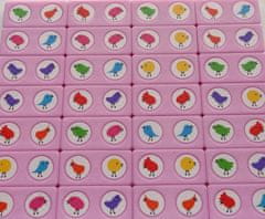 YOMENY Domino ptáčci - růžový kámen, 28 hracích kostek