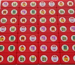 YOMENY Domino domečky - červený kámen, 28 hracích kostek
