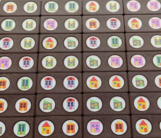 YOMENY Domino domečky - hnědý kámen, 28 hracích kostek