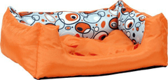 Argi Pelech pro psa obdélníkový s polštářem - oranžový se vzorem - 76 x 60 x 20 cm