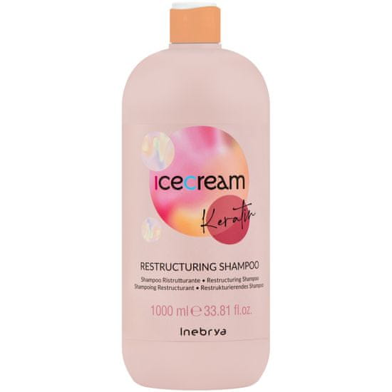 Inebrya Ice Cream Keratin Restrusturing - Šampon pro suché a nadýchané vlasy, Regeneruje strukturu vlasů, Unikátní směs účinných látek, 1000ml