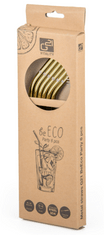 Kovová brčka G21 BeEco Party 6 ks zlatá, zahnutá + kartáček na čištění