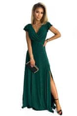 Numoco 411-1 CRYSTAL třpytivé dlouhé šaty s výstřihem - zelené M