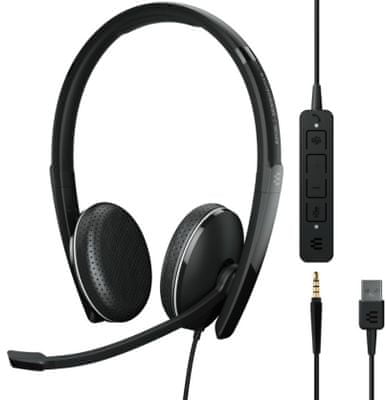 komunikační handsfree sluchátka epos adapt 165 t usb ii mikrofon na raménku usb 3,5mm jack konektor skvělá pro práci i zábavu
