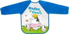 BOCIOLAND BocioLand Zástěrka, bryndák nepromakavý s dlouhým rukávem, Happy Cows, modrá