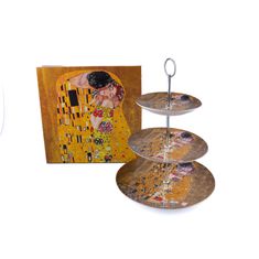 Home Elements  Stojan na dezerty třístupňový, Klimt Polibek zlatý