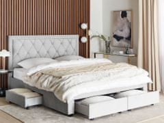 Beliani Sametová postel s úložným prostorem 180 x 200 cm světle šedá LIEVIN