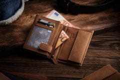 ZAGATTO Pánská vertikální hnědá kožená peněženka, RFID, peněženka z pravé kůže, kapsy na bankovky, sloty na karty, kapsy s okénkem, kapsy na mince, kapsy na doklady, 12,5x9,5x2 / ZG-N4-F10
