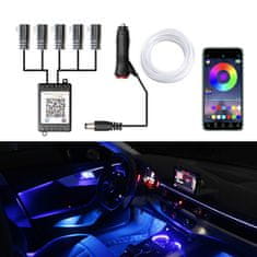 Ambientní LED RGB osvětlení do auta, iOS a Android s Bluetooth, 8m, 6 koncovek, 12V