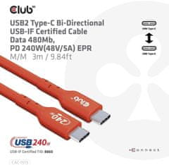 Club 3D kabel USB-C, USB-IF Certifikovaný 480Mb, PD 240W(48V/5A) EPR, obousměrný, 3m