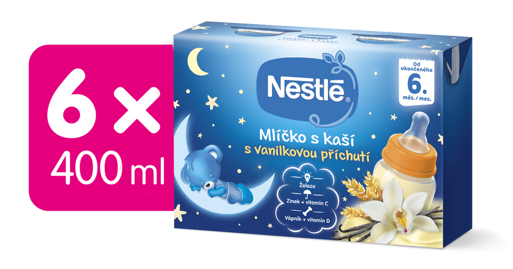 Levně Nestlé Mlíčko s kaší Vanilkové - 6 x (2x200ml)