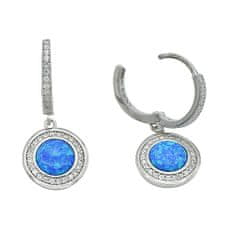 LS Náušnice kroužky stříbro 925/1000 rhodiované s modrým opálem