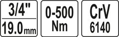 YATO Momentový klíč 3/4" výchylný 0-500Nm