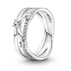 Pandora Stříbrný propletený prsten se zirkony Timeless 199400C01 (Obvod 56 mm)