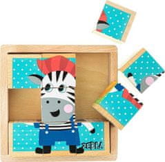 AKUKU Skládací edukační dřevěné kostky v krabičce Akuku ZOO 9 ks
