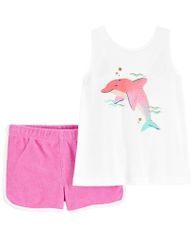 Carter's Set 2dílný triko na ramínka, kraťasy Pink Dolphin holka 24m
