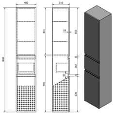 AQUALINE ALTAIR vysoká skříňka s košem 40x184x31cm, levá, bílá AI185L - Aqualine