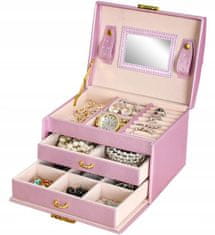INNA Šperkovnice se 2 zásuvkami na zrcadlový klíč organizér na šperky řetězová krabice růžová barva
