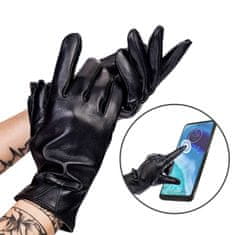 Rovicky Zateplené dámské rukavice z přírodní kůže s mašlí - XL