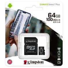 Kingston Canvas SELECT Plus Micro SDXC 64GB Class 10 UHS-I s adaptérem SDCS264GB