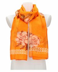 Cashmere Dámský letní šátek / šála 179x100 cm oranžový s květy