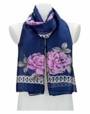 Cashmere Dámský letní šátek / šála 179x100 cm modrý s květy