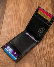 Wild Kožená černá malá tenká peněženka pouze na karty rfid v