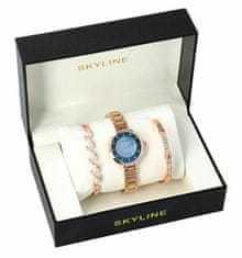 Skyline Dámská dárková sada růžovo zlaté hodinky s náramky