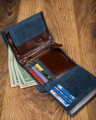 FOREVER YOUNG Kožená modrá pánská peněženka rfid v krabičce