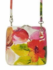 Vera Pelle Kožená malá dámská crossbody kabelka s motivem květů růžová