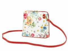 Vera Pelle Kožená malá dámská crossbody kabelka s motivem květů bílá