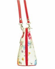 Vera Pelle Kožená malá dámská crossbody kabelka s motivem květů bílá