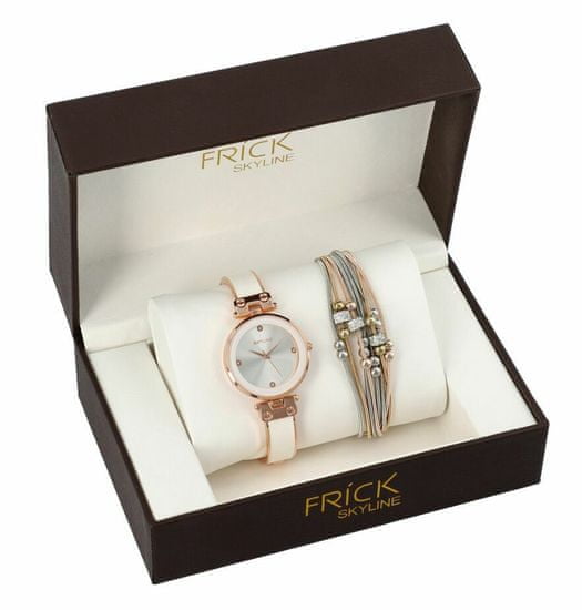 Skyline Dámská dárková sada bílo-růžové hodinky s náramkem