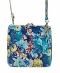 Vera Pelle Kožená malá dámská crossbody kabelka s motivem květů modrá
