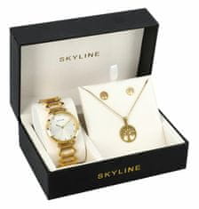 Skyline Dámská dárková sada zlaté hodinky s náhrdelníkem a