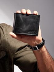 CEDAR Černá kožená venkovní pánská peněženka