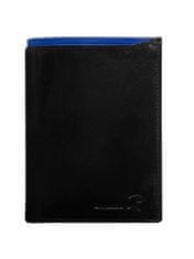CEDAR Černá kožená pánská peněženka s modrou vložkou