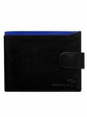 CEDAR Černá kožená pánská peněženka se sponou a modrou vložkou