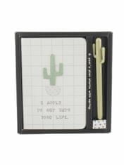 Kraftika Poznámkový blok a pero s bílým kaktusovým vzorem