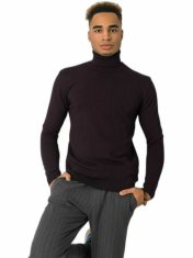 LIWALI Tmavě fialový pánský svetr s vysokým límcem