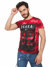 MECHANICH Červené bavlněné pánské kamuflážní tričko s potiskem