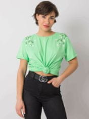 FANCY Zelené dámské tričko s květinovou výšivkou