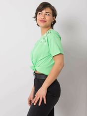 FANCY Zelené dámské tričko s květinovou výšivkou