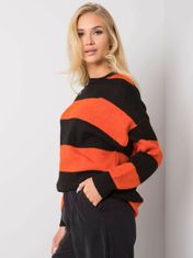 Kraftika Oranžovo-černý pruhovaný ženský svetr, velikost s
