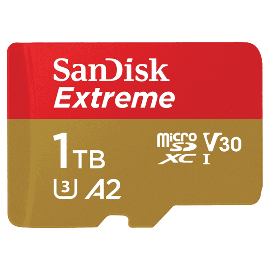 SanDisk Extreme microSDXC 1TB + SD Adapter190MB/s and 130MB/s A2 C10 V30 UHS-I U3